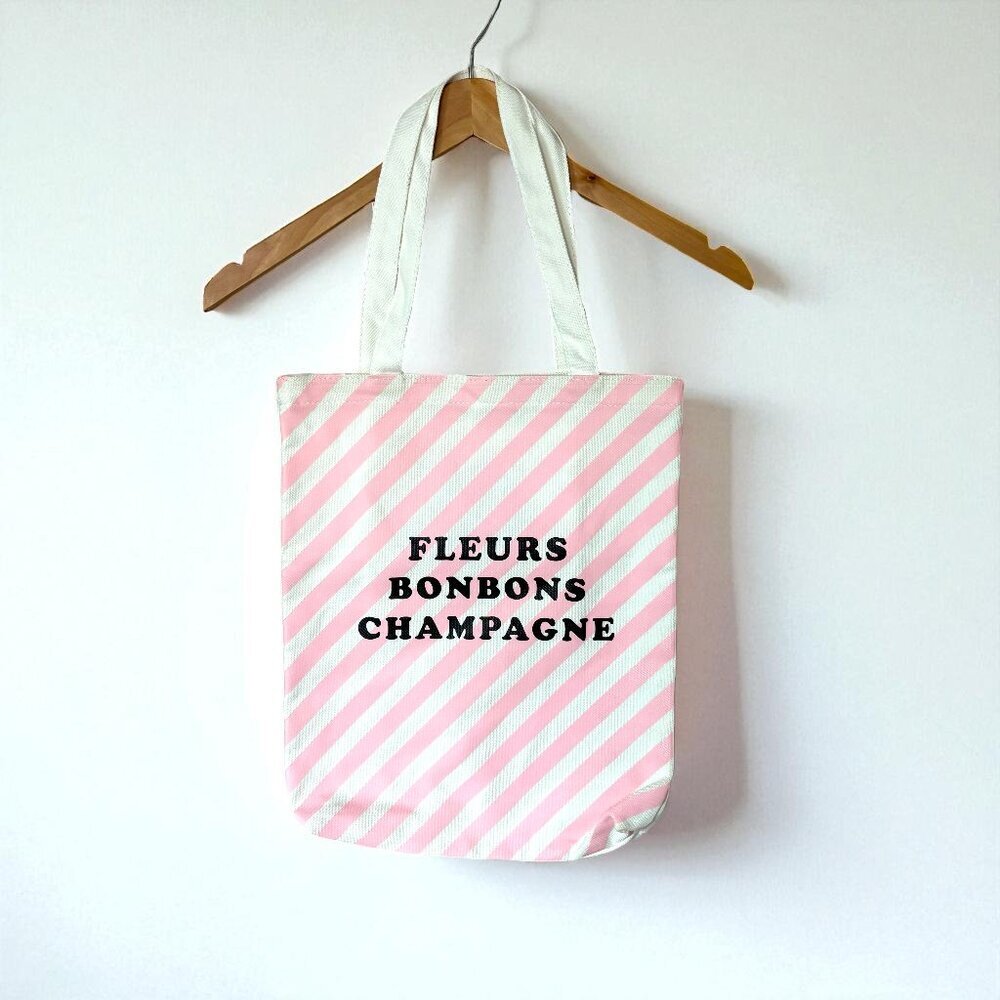 Ban.do Fleurs Bonbons Champagne Pink White Striped Canvas Tote Bag French Girl